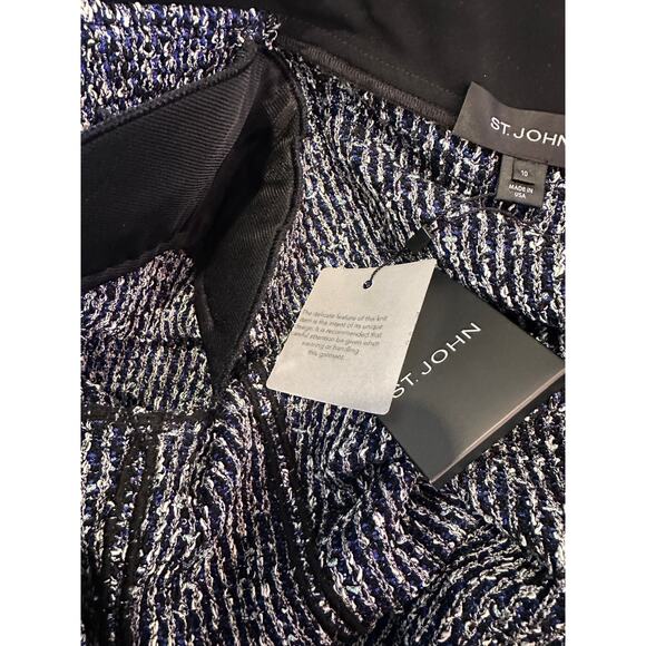 NWT St. John Stretch Boucle Jacket Blue, White, Black Tweed Stretch 10 - Picture 6 of 7